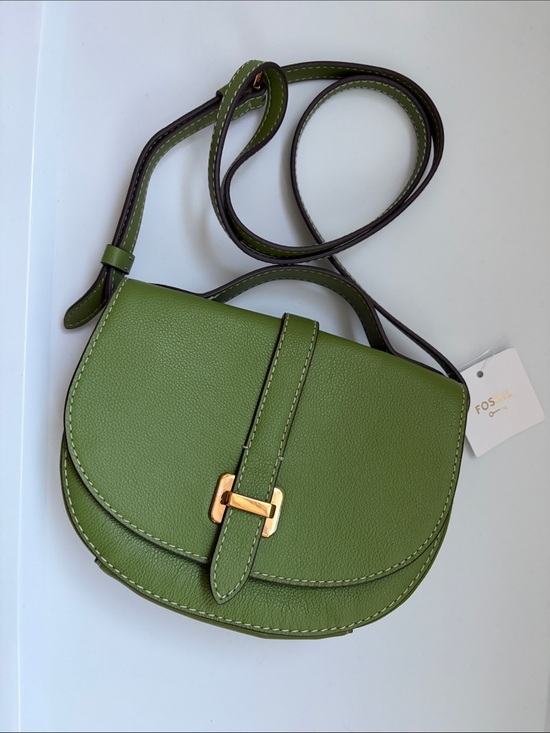 Fossil Handbags - Fossil Olive Green Leather Saddle Crossbody with Gold Hardware